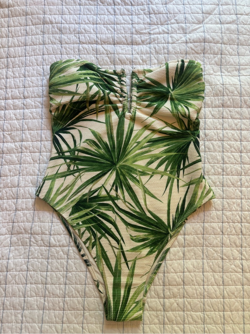 H&M Cream One-Piece Swimsuit with Green Palm Print